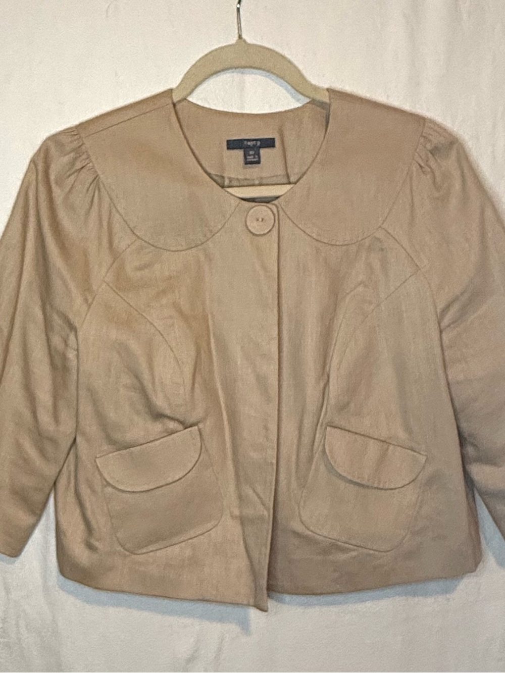 Apt. 9 Light Tan Collarless Swing Coat with 3/4 Sleeves